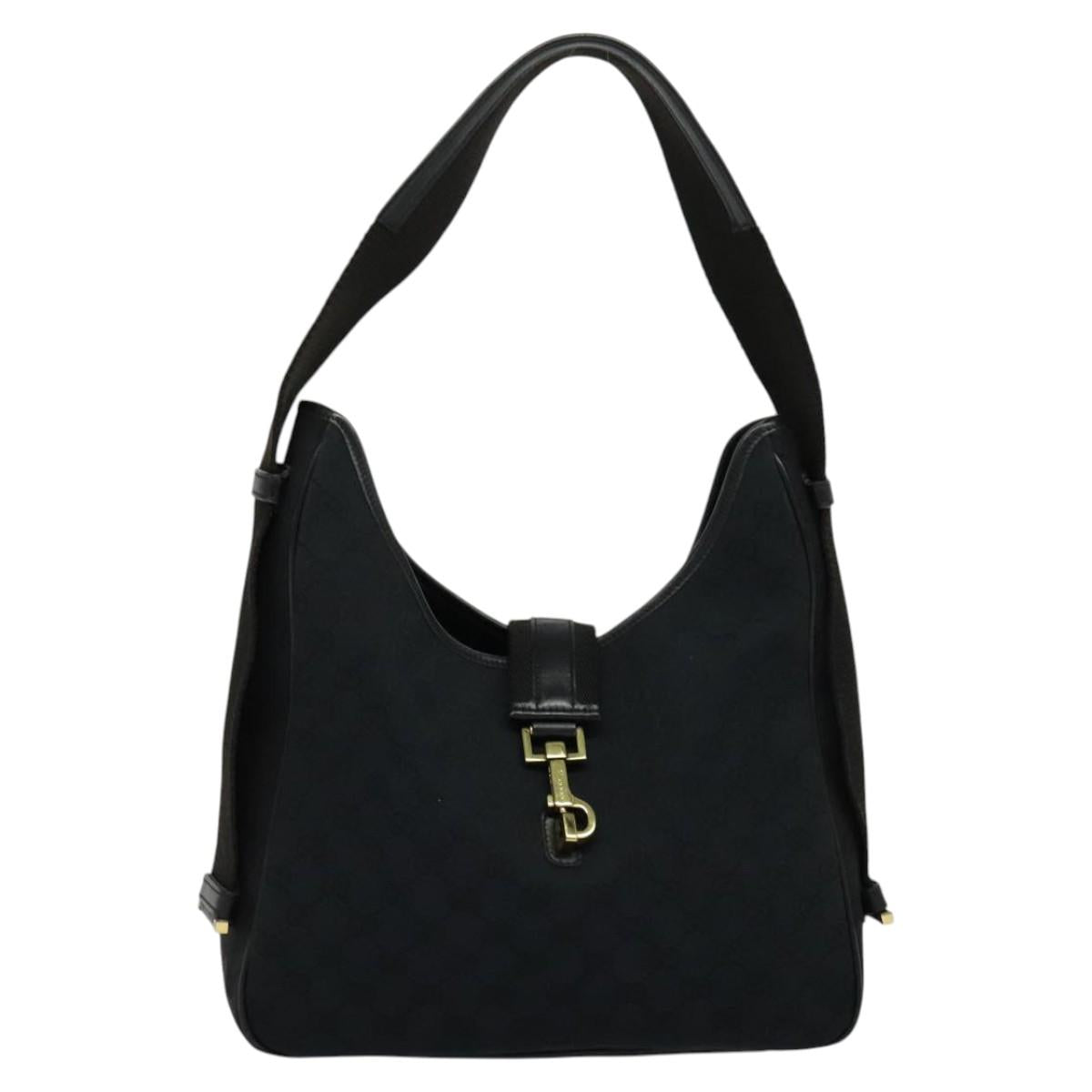 GUCCI GG Canvas Jackie Shoulder Bag Black Gold Auth yk18043