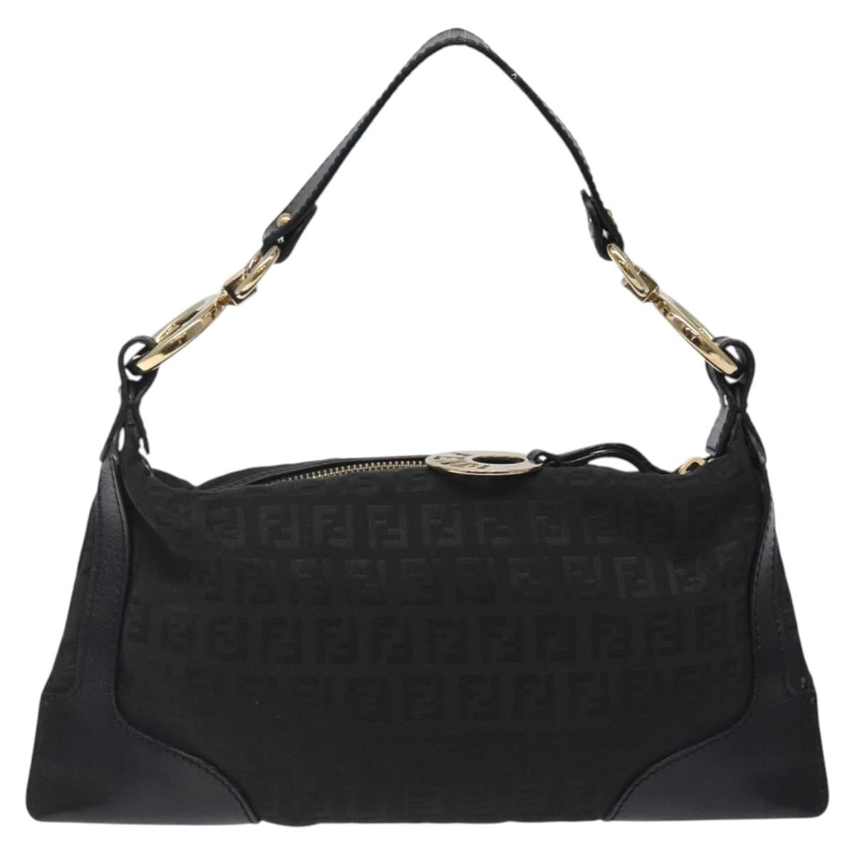 FENDI Zucchino Canvas Hand Bag Black Gold Auth yk18069