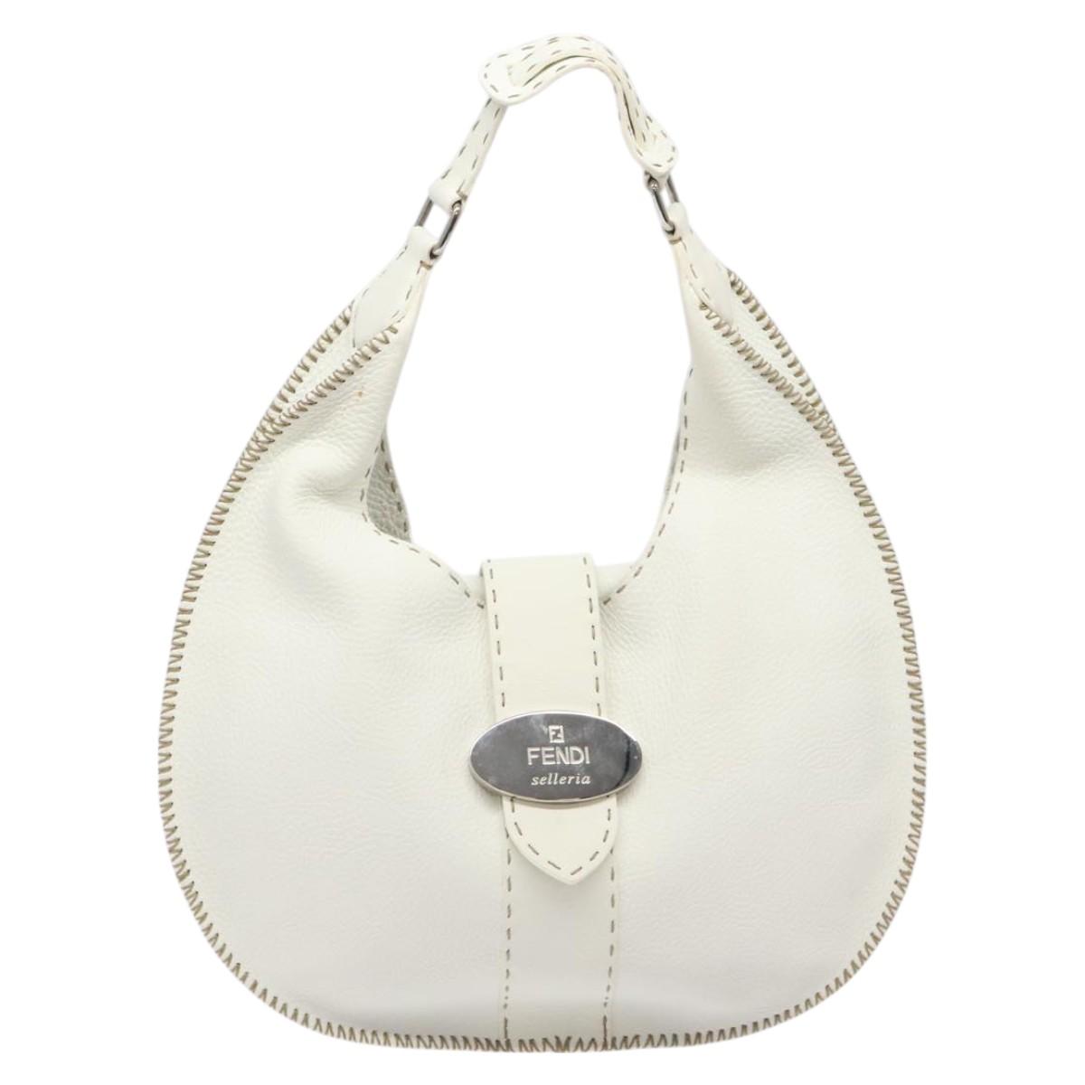 FENDI Celeria Shoulder Bag Leather Silver White Auth yk18082