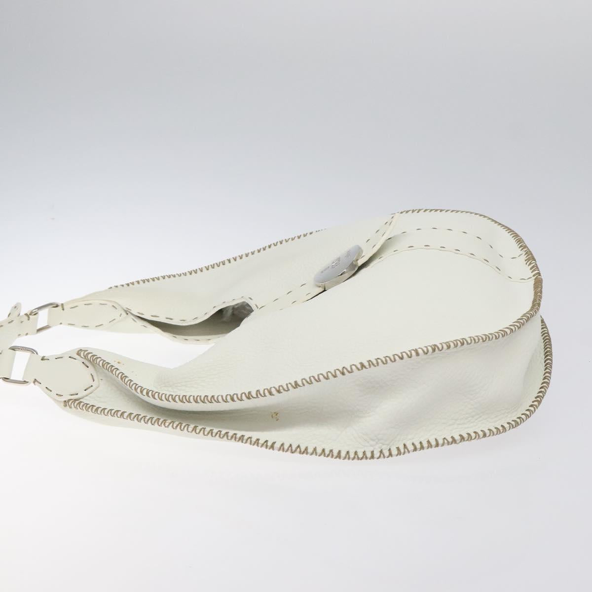 FENDI Celeria Shoulder Bag Leather Silver White Auth yk18082