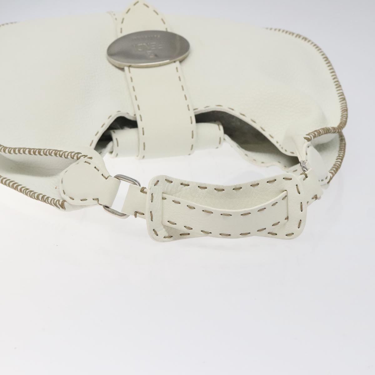 FENDI Celeria Shoulder Bag Leather Silver White Auth yk18082