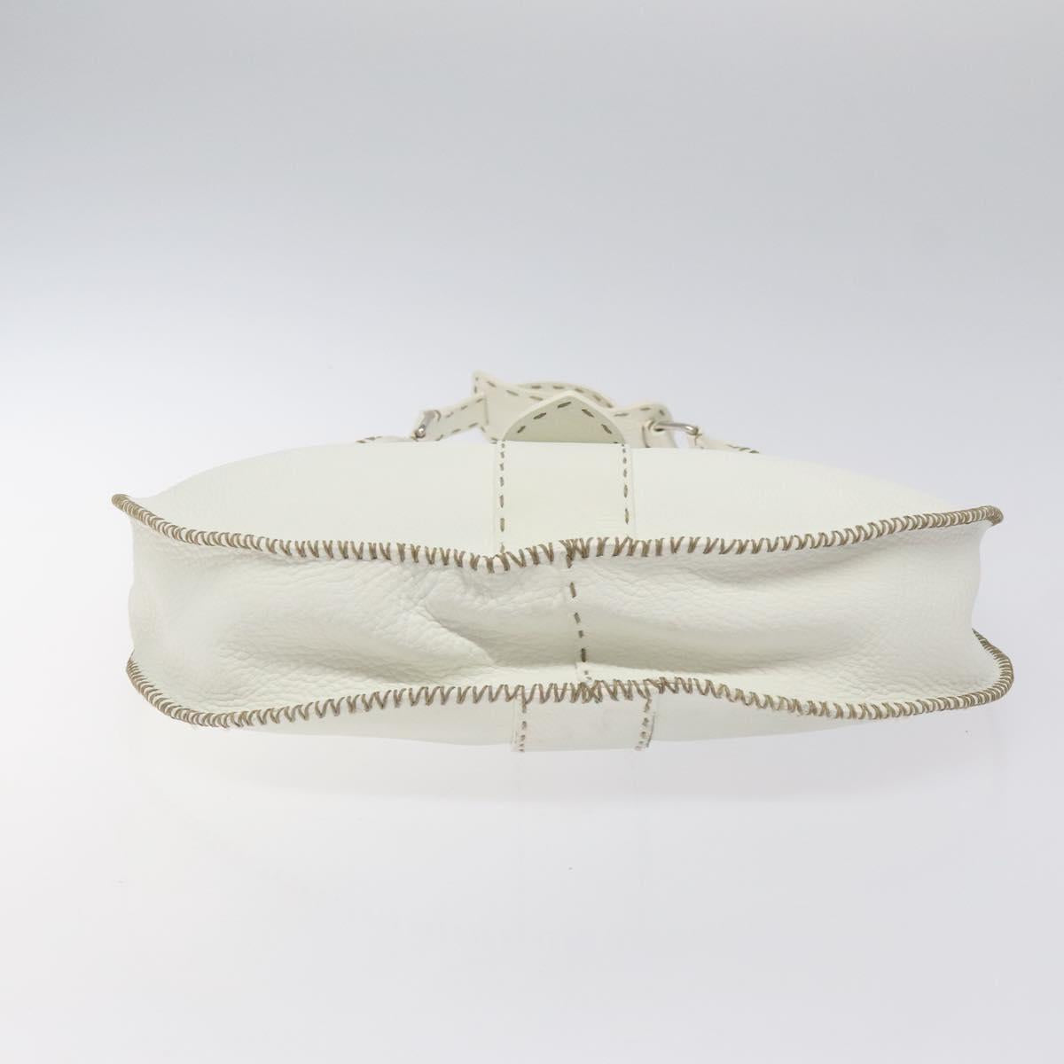 FENDI Celeria Shoulder Bag Leather Silver White Auth yk18082
