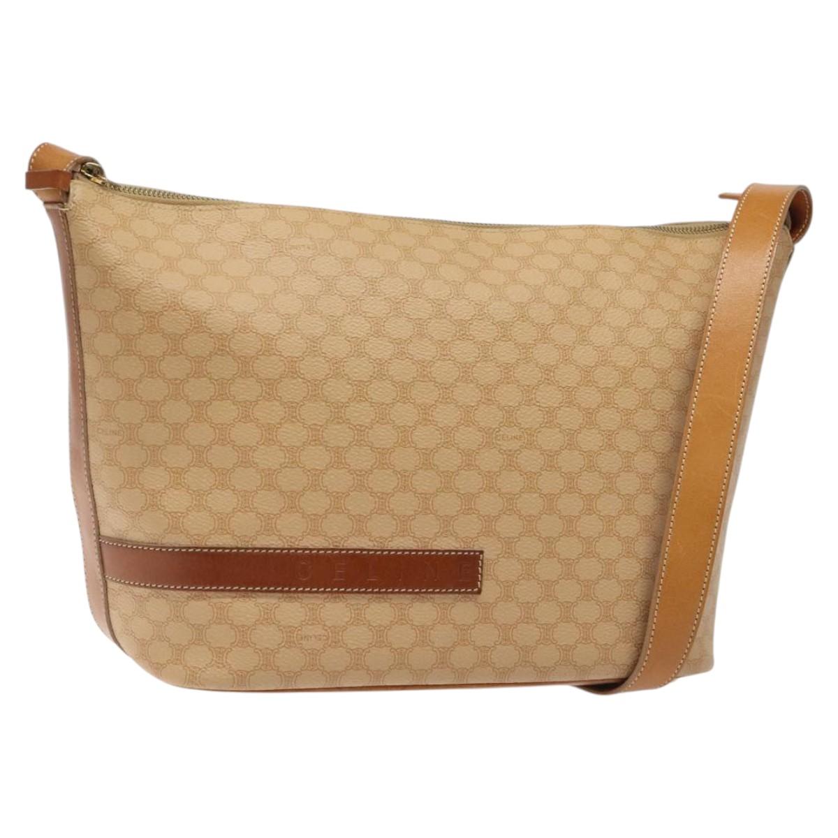 CELINE Macadam Canvas Shoulder Bag PVC Leather Beige Gold Auth yk18087