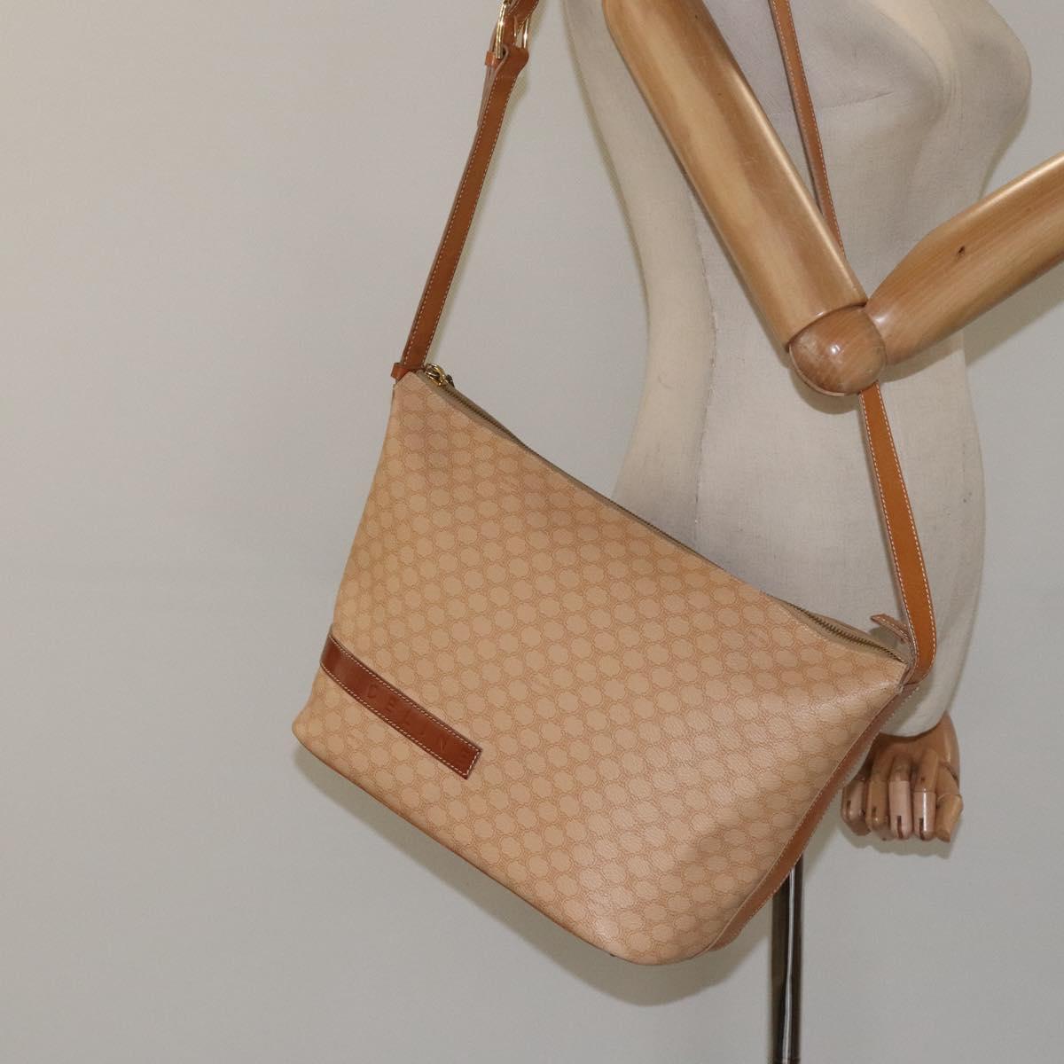 CELINE Macadam Canvas Shoulder Bag PVC Leather Beige Gold Auth yk18087