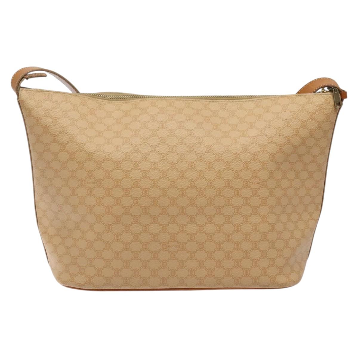 CELINE Macadam Canvas Shoulder Bag PVC Leather Beige Gold Auth yk18087