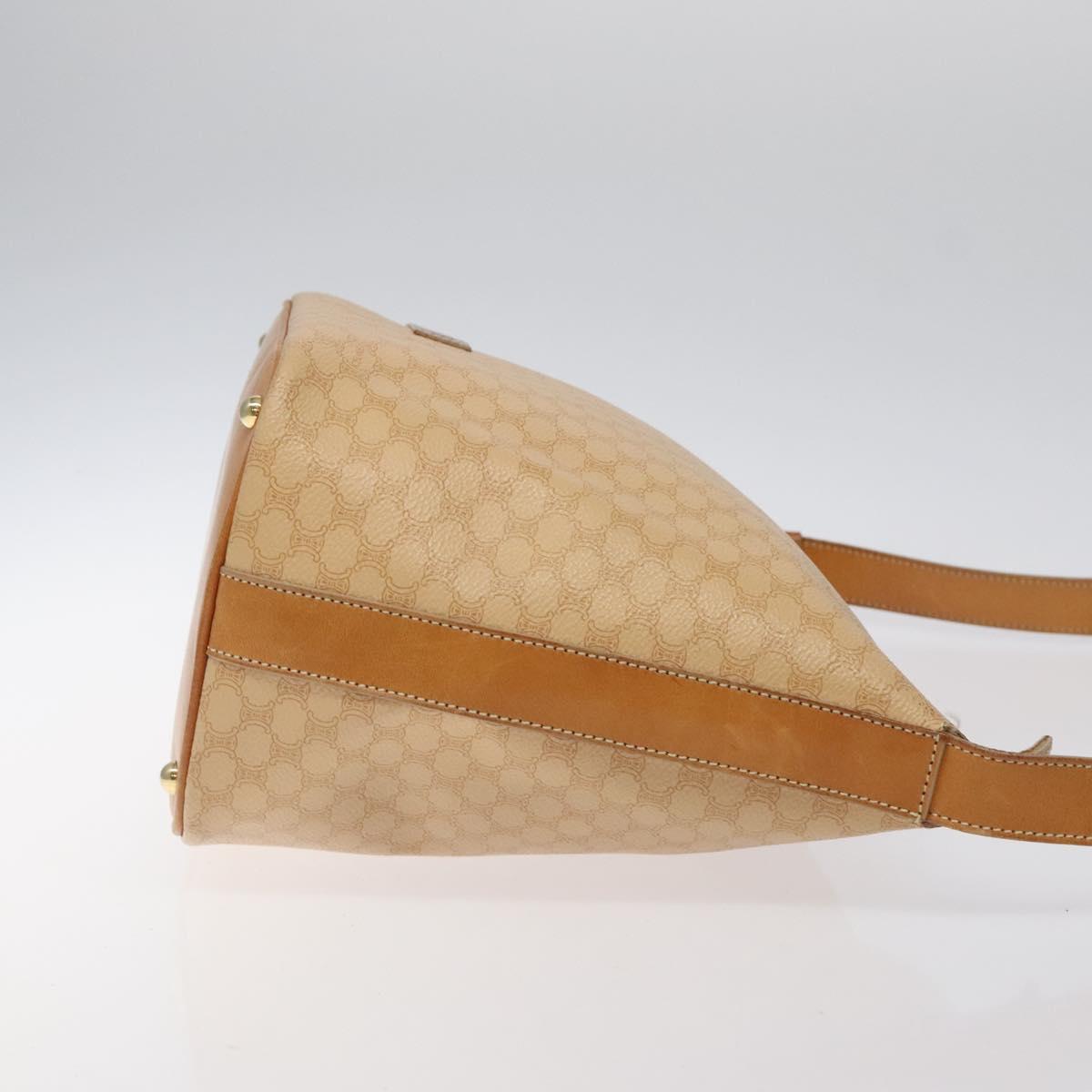 CELINE Macadam Canvas Shoulder Bag PVC Leather Beige Gold Auth yk18087