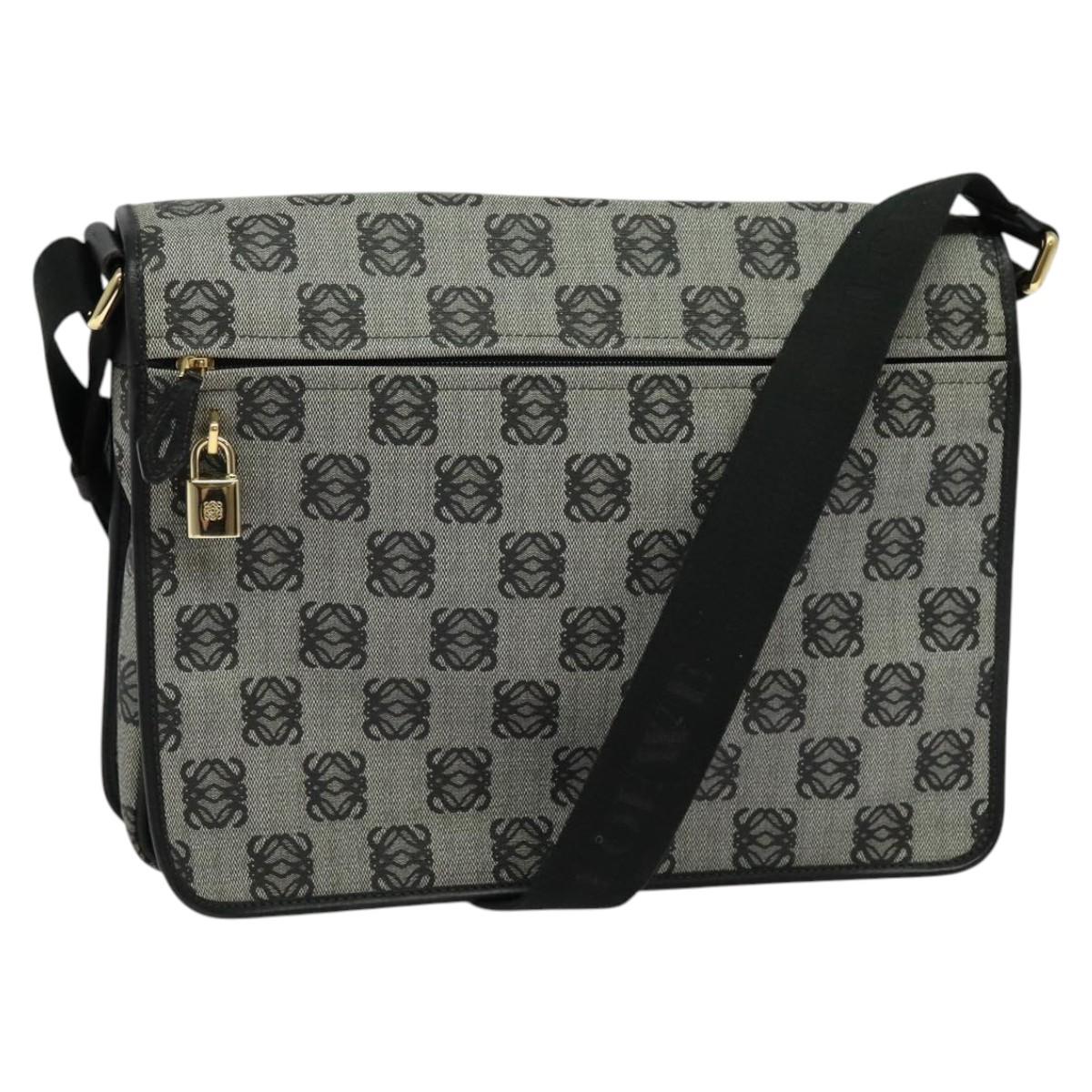 LOEWE Anagram Shoulder Bag PVC Leather Gray Gold Auth yk18093