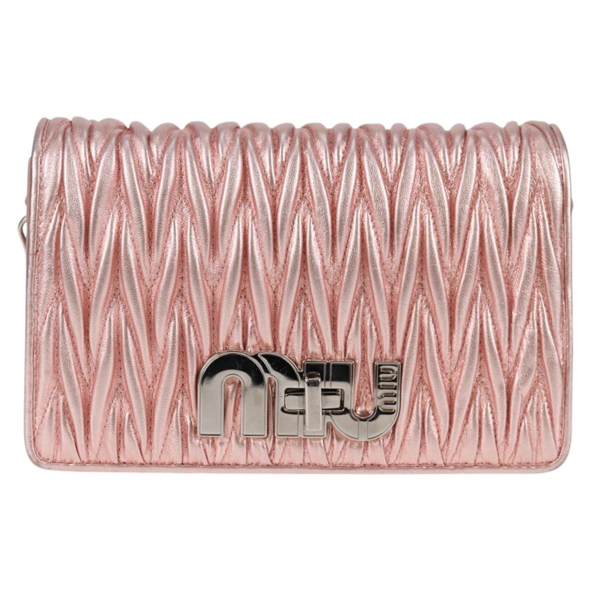 Miu Miu Matelasse Chain Shoulder Bag Leather Pink Silver 5BF069 Auth yk18111M