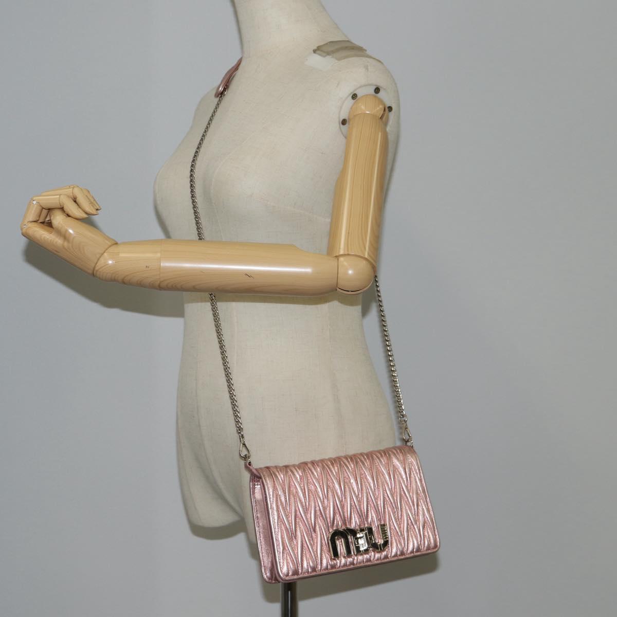 Miu Miu Matelasse Chain Shoulder Bag Leather Pink Silver 5BF069 Auth yk18111M