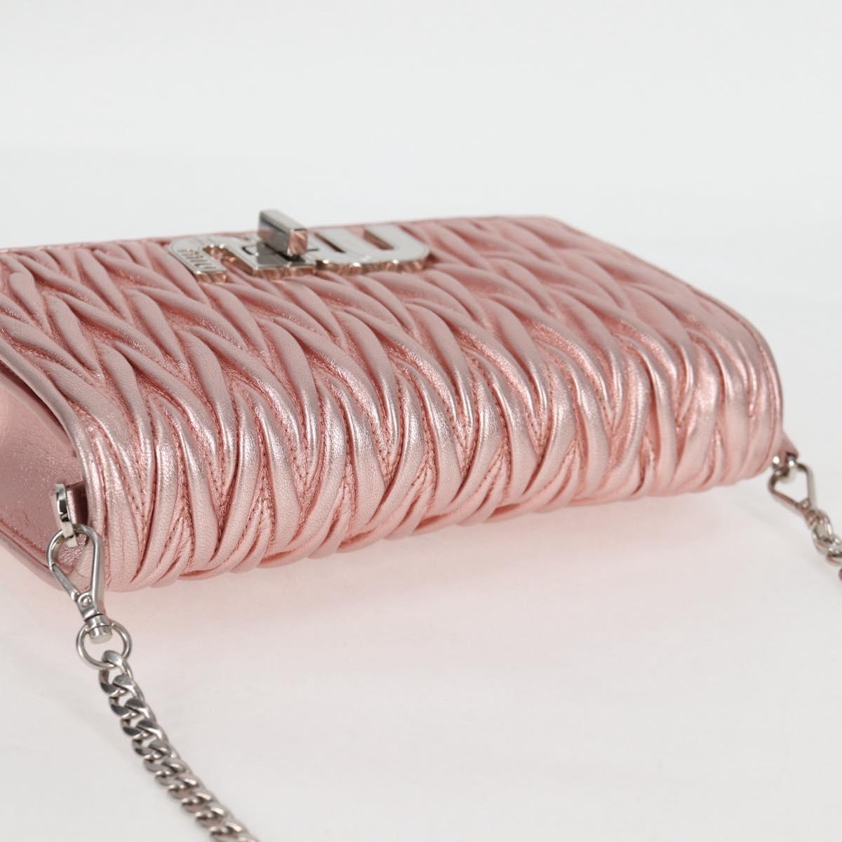 Miu Miu Matelasse Chain Shoulder Bag Leather Pink Silver 5BF069 Auth yk18111M