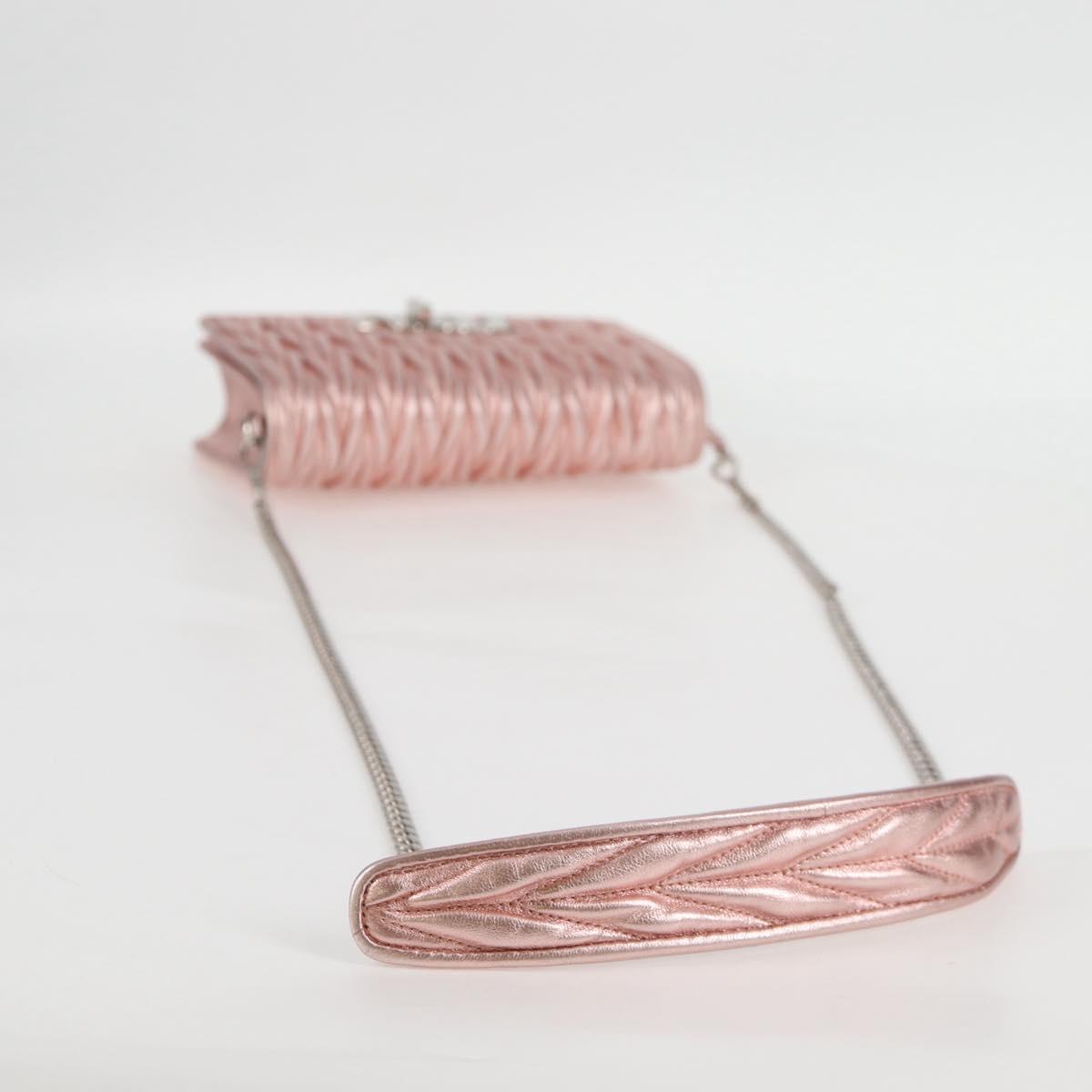 Miu Miu Matelasse Chain Shoulder Bag Leather Pink Silver 5BF069 Auth yk18111M