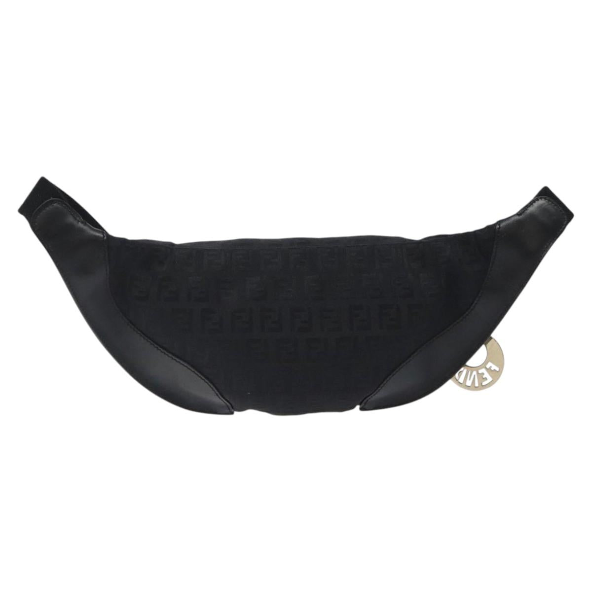 FENDI Zucchino Canvas Body Bag Black Gold Auth yk18113