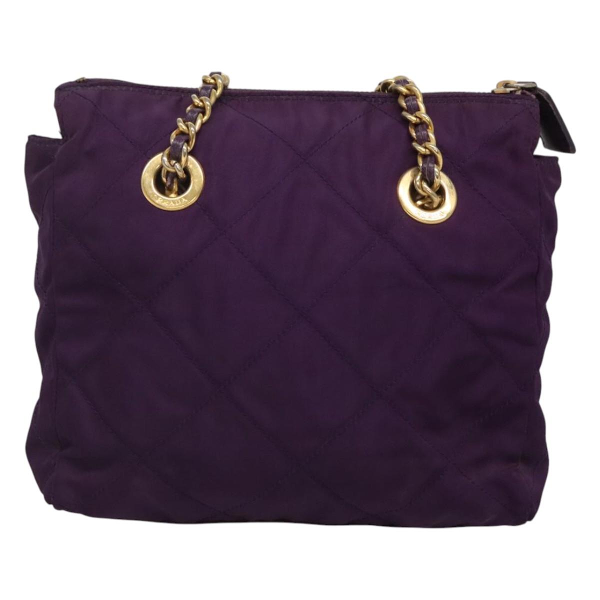 PRADA Quilted Chain Shoulder Bag Nylon Purple Gold Auth yk18126
