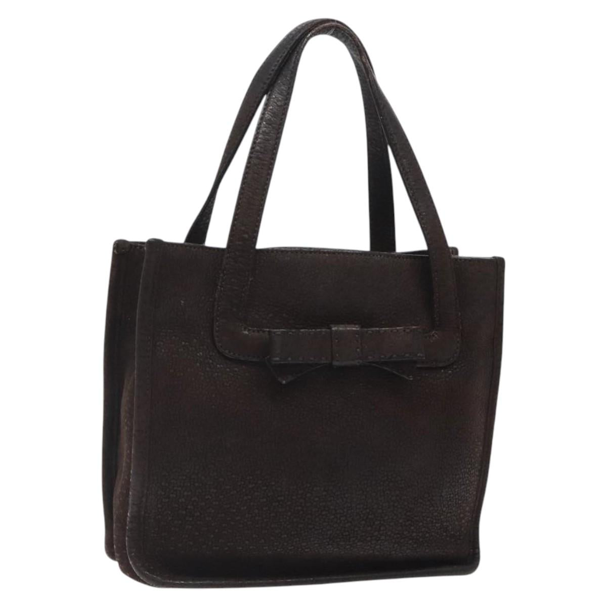 PRADA Hand Bag Leather Brown Silver Auth yk18137