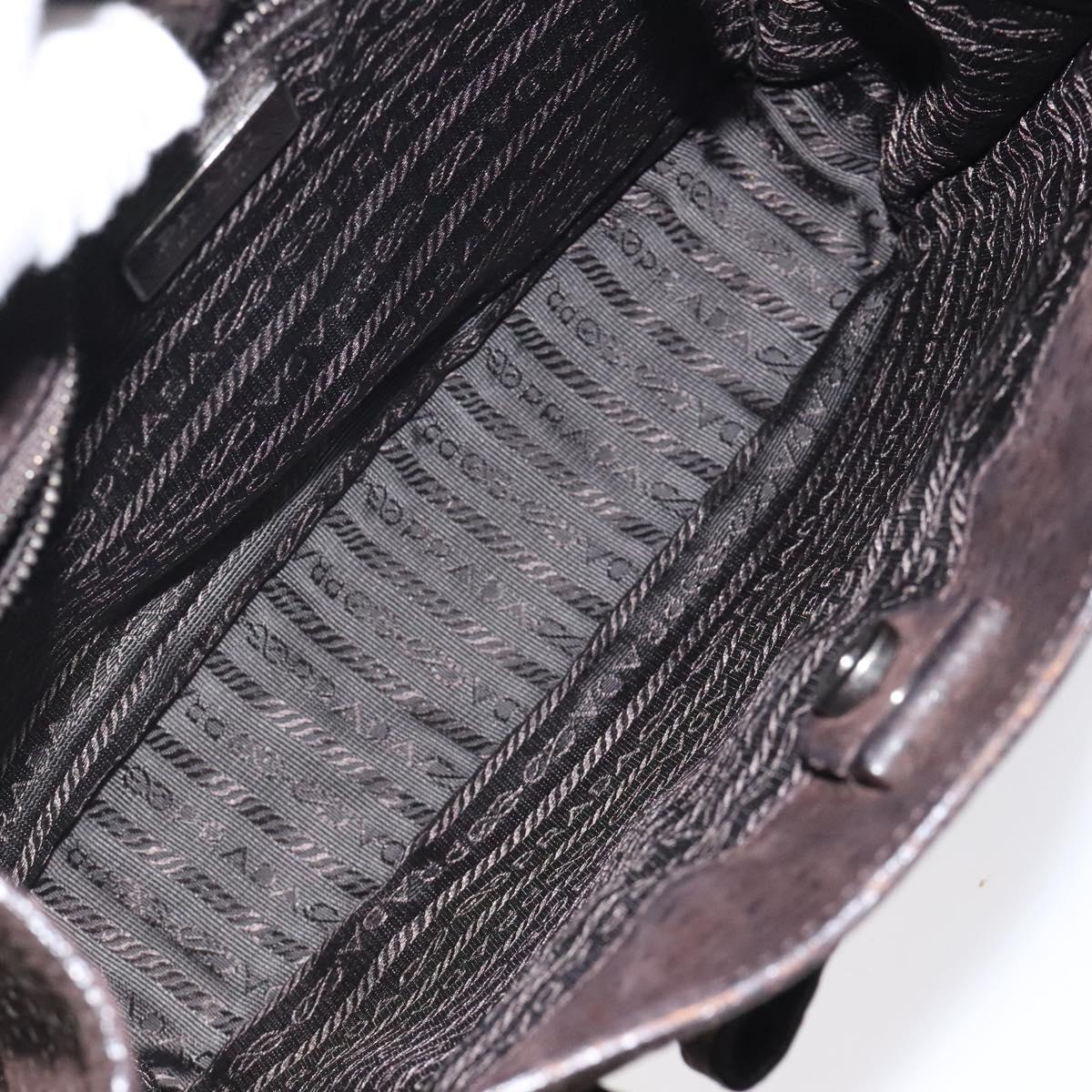 PRADA Hand Bag Leather Brown Silver Auth yk18137