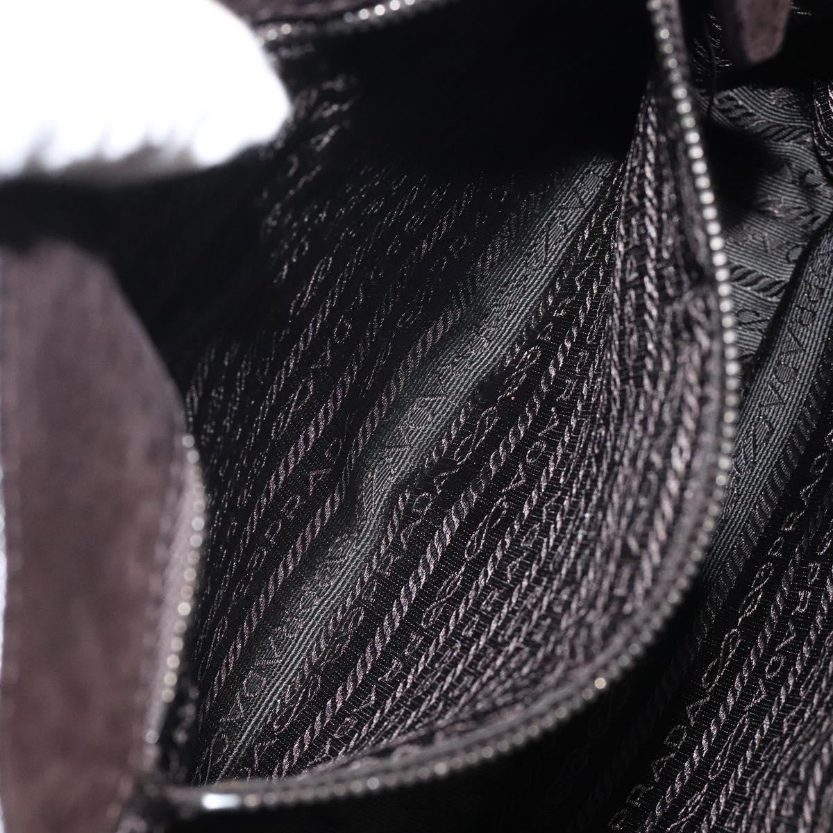 PRADA Hand Bag Leather Brown Silver Auth yk18137