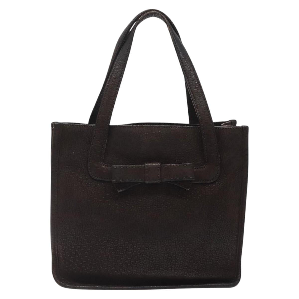 PRADA Hand Bag Leather Brown Silver Auth yk18137