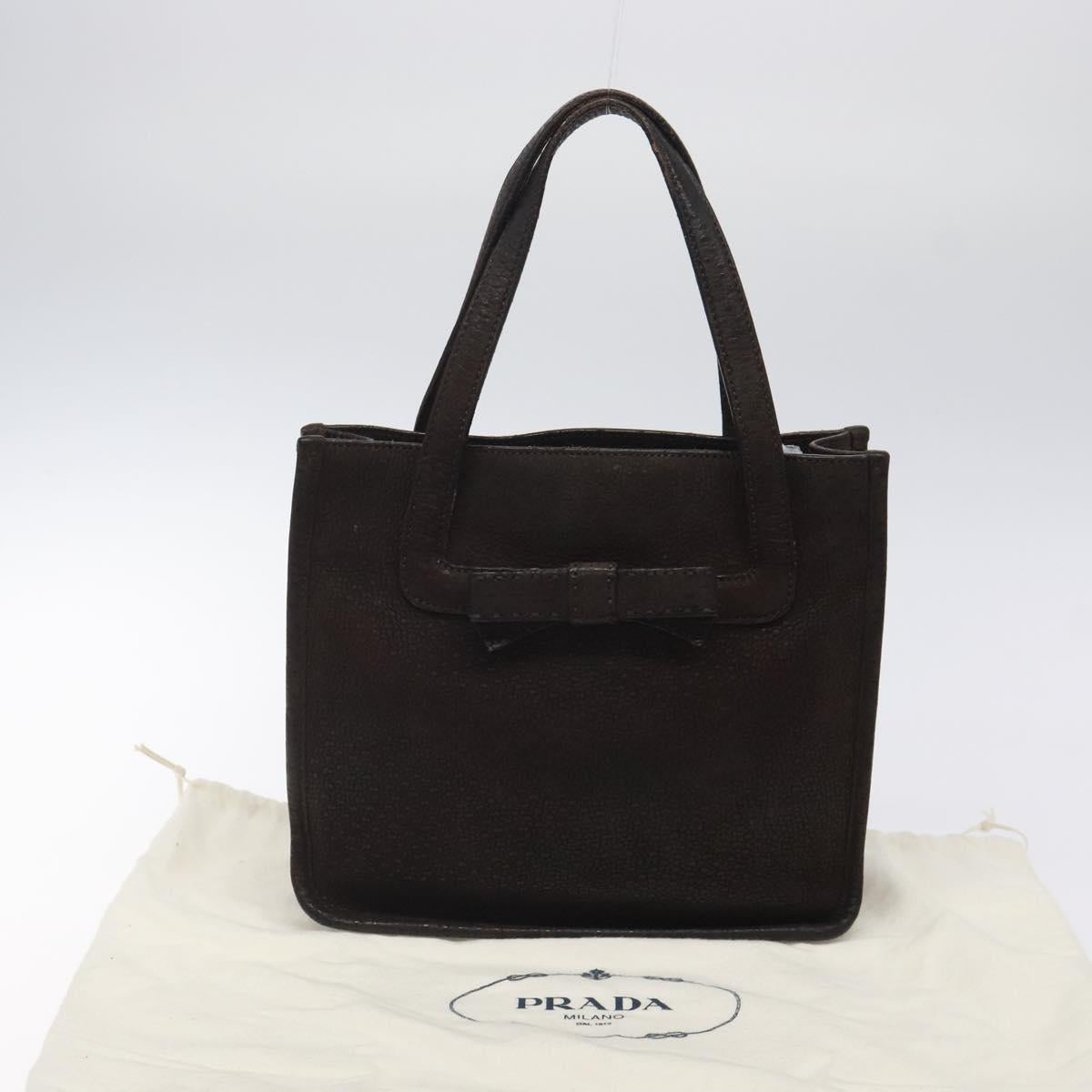 PRADA Hand Bag Leather Brown Silver Auth yk18137