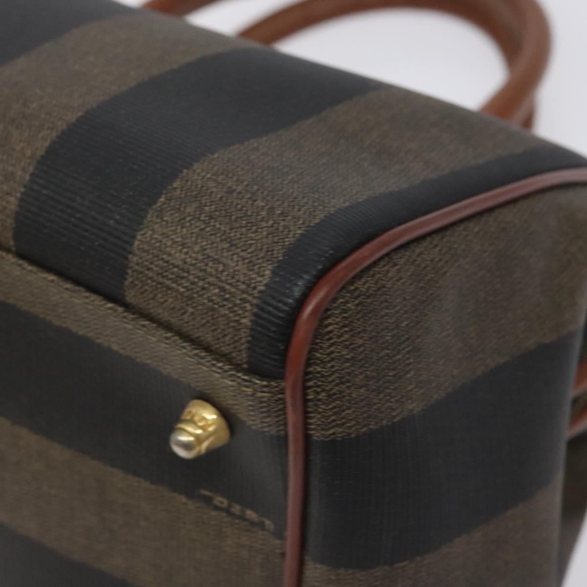 FENDI Pecan Canvas Hand Bag Brown Black gold Auth yk18138