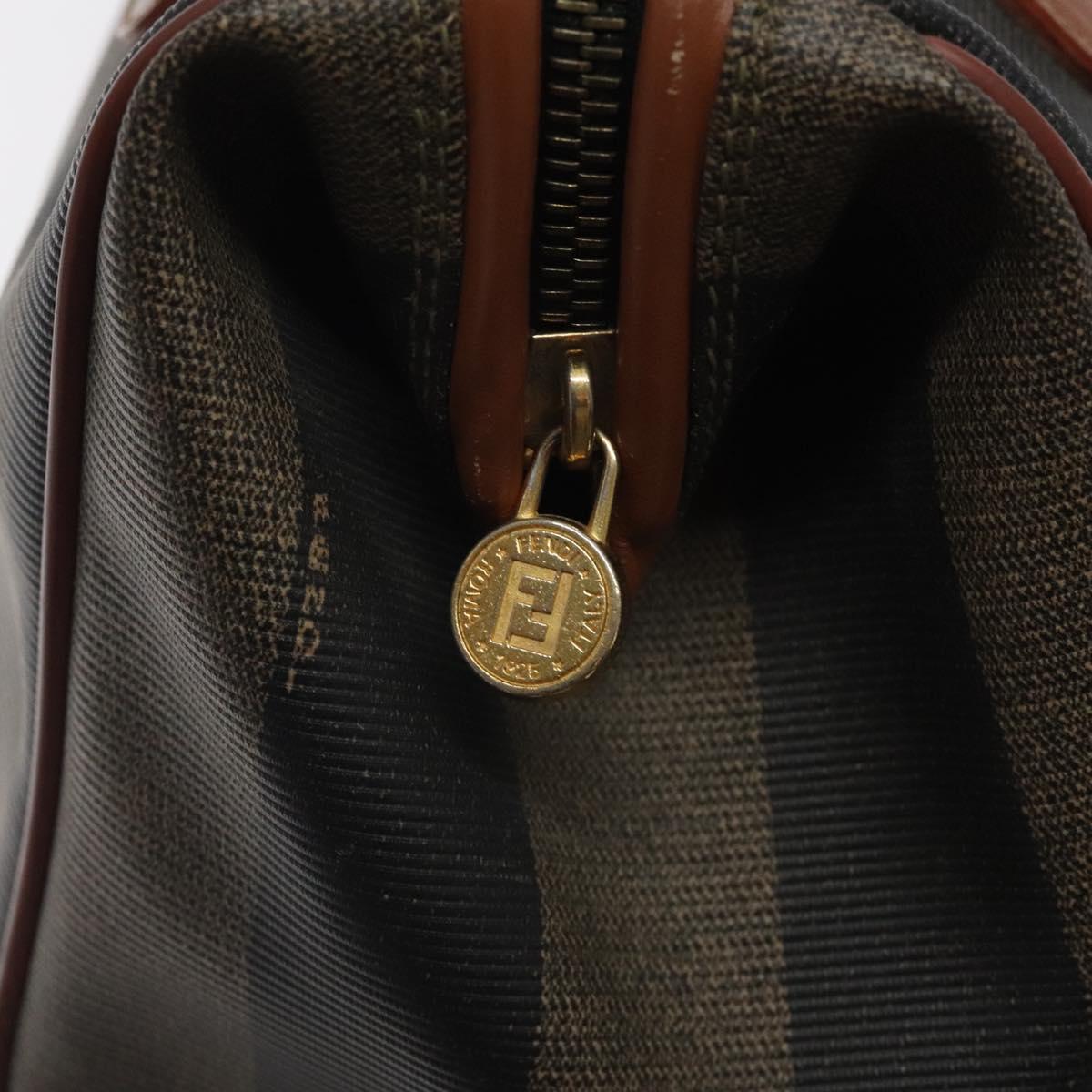 FENDI Pecan Canvas Hand Bag Brown Black gold Auth yk18138