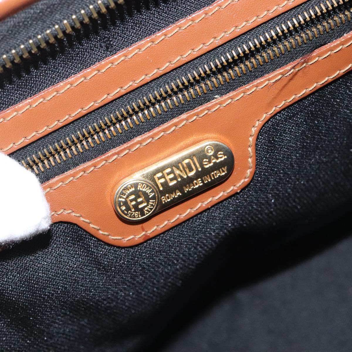 FENDI Pecan Canvas Hand Bag Brown Black gold Auth yk18138