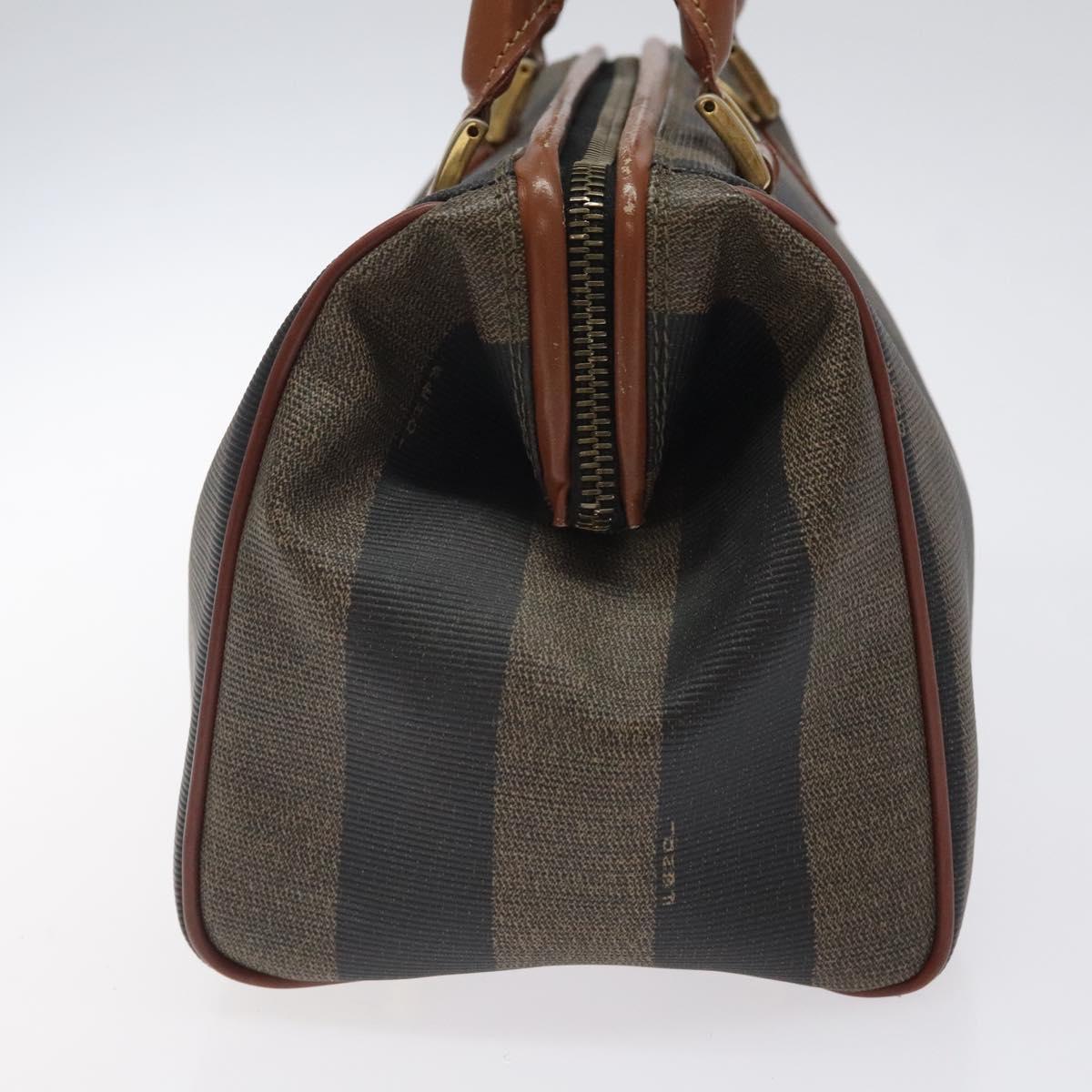 FENDI Pecan Canvas Hand Bag Brown Black gold Auth yk18138