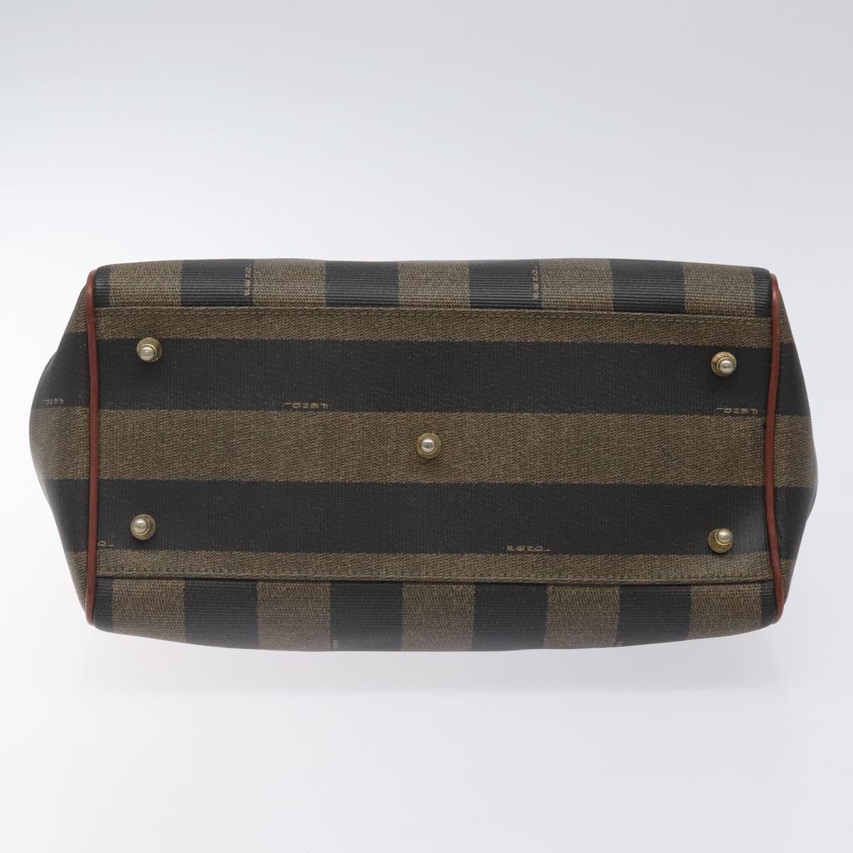 FENDI Pecan Canvas Hand Bag Brown Black gold Auth yk18138