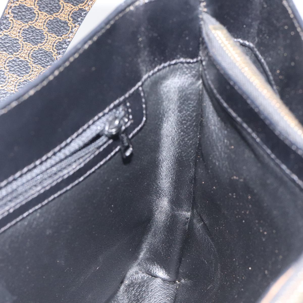 CELINE Macadam Canvas Shoulder Bag PVC Leather Black Gold Auth yk18139