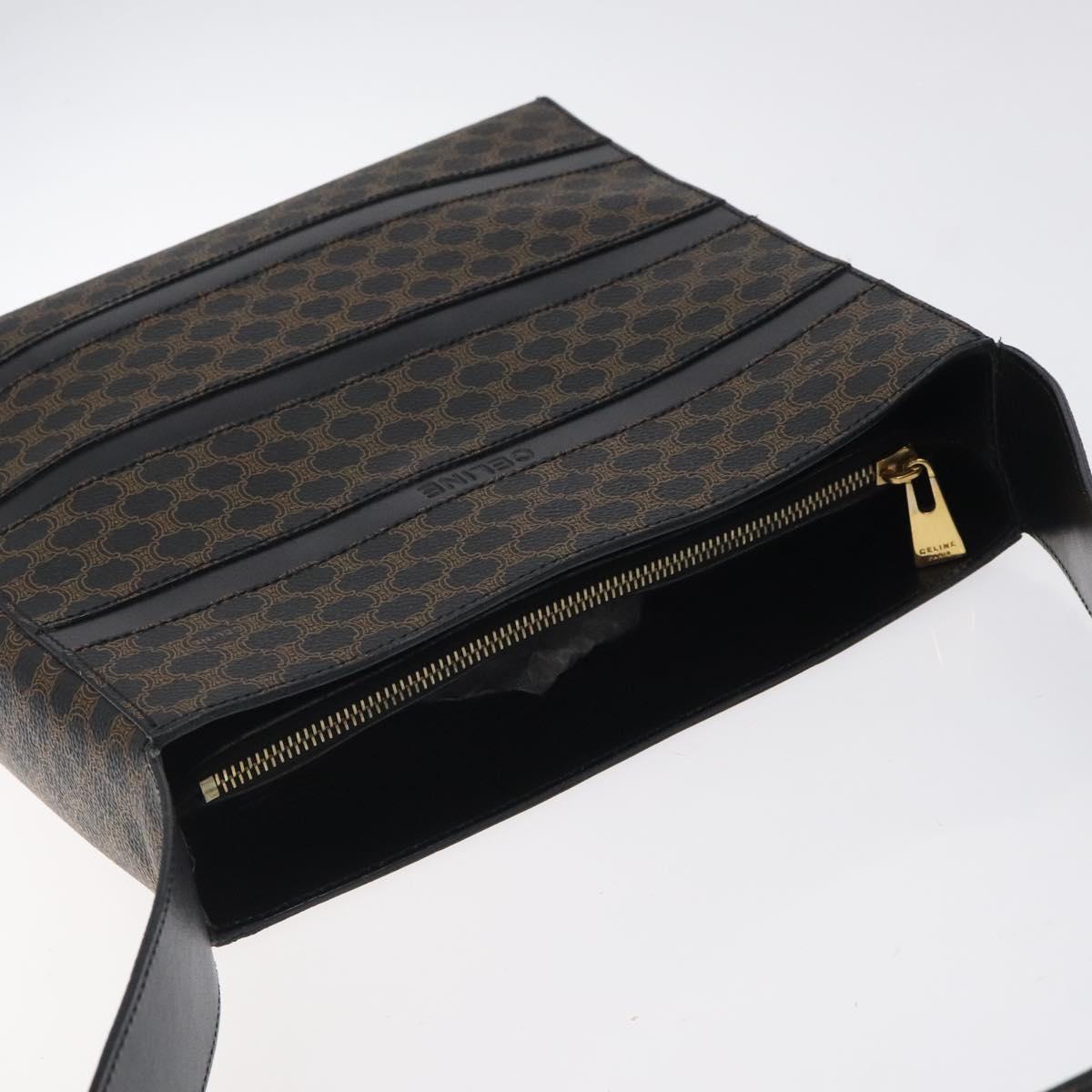 CELINE Macadam Canvas Shoulder Bag PVC Leather Black Gold Auth yk18139