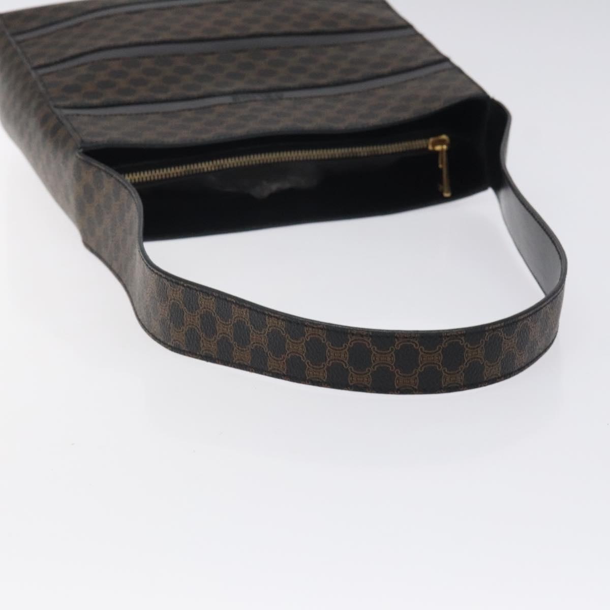 CELINE Macadam Canvas Shoulder Bag PVC Leather Black Gold Auth yk18139