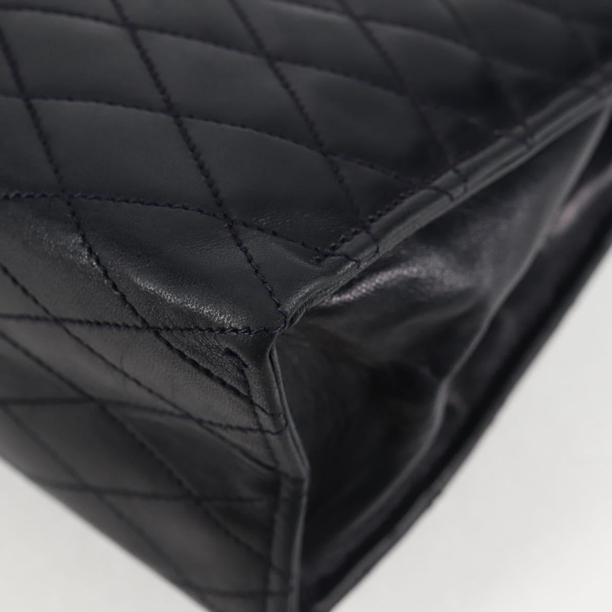 CHANEL Matelasse Hand Bag Lamb Skin Navy Gold CC Auth yk18152