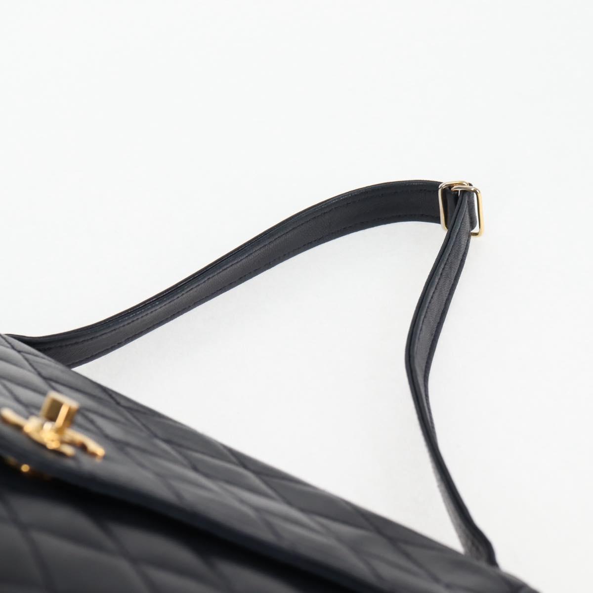 CHANEL Matelasse Hand Bag Lamb Skin Navy Gold CC Auth yk18152