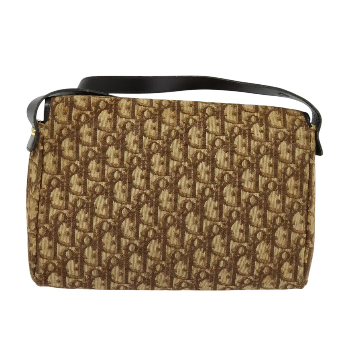 Christian Dior Trotter Canvas Shoulder Bag Brown Gold Auth yk18182