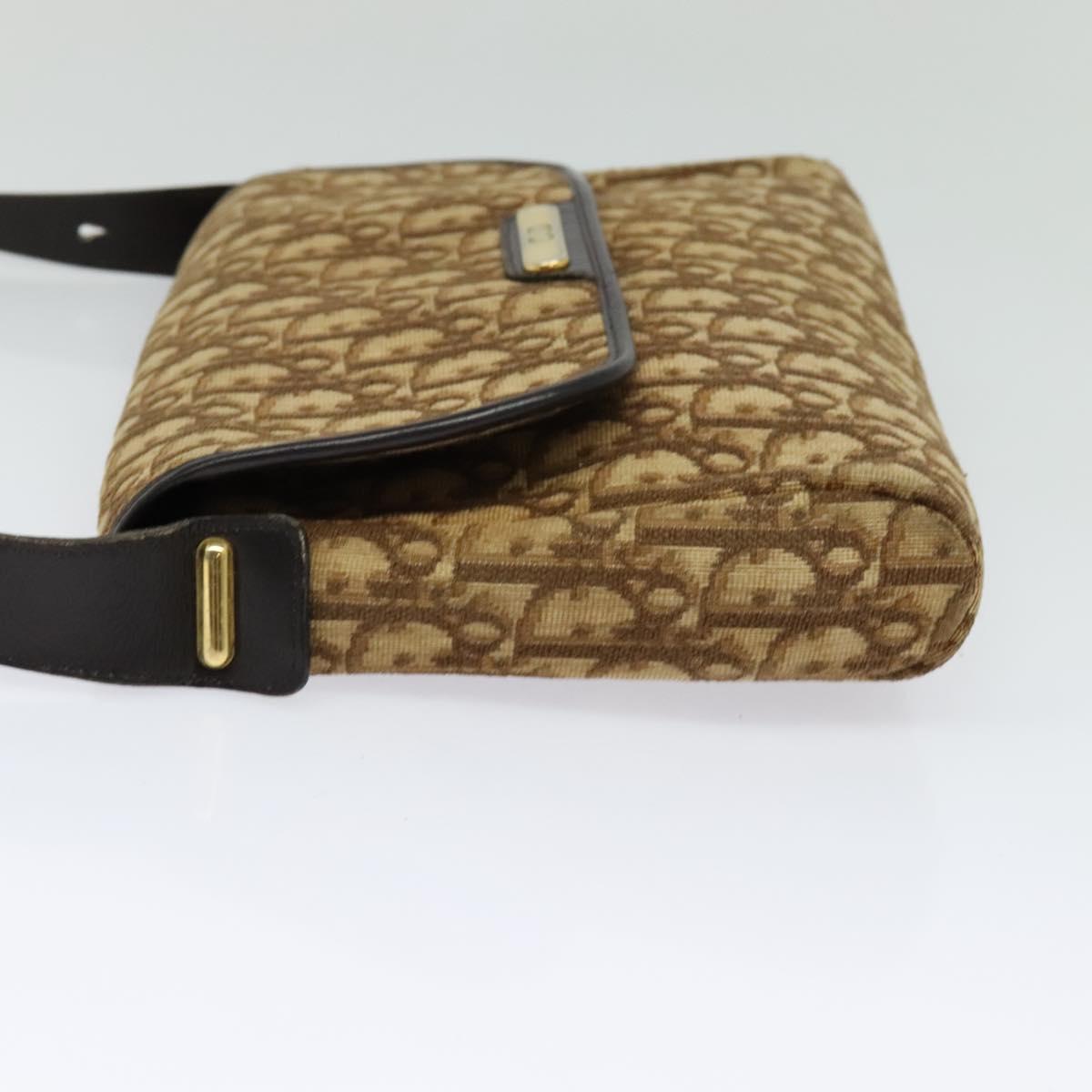 Christian Dior Trotter Canvas Shoulder Bag Brown Gold Auth yk18182