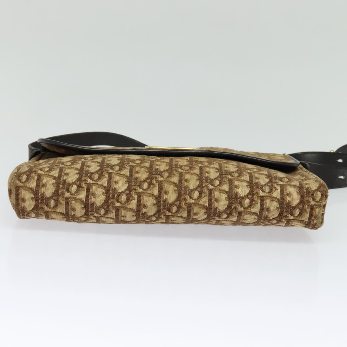 Christian Dior Trotter Canvas Shoulder Bag Brown Gold Auth yk18182