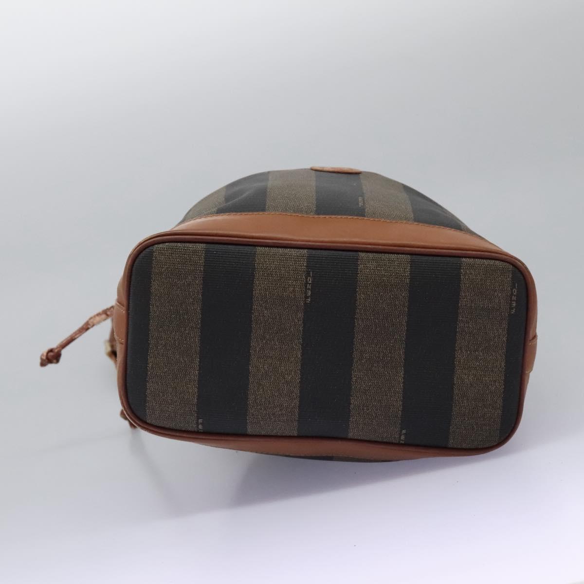 FENDI Pecan Canvas Shoulder Bag PVC Brown Black gold Auth yk18186