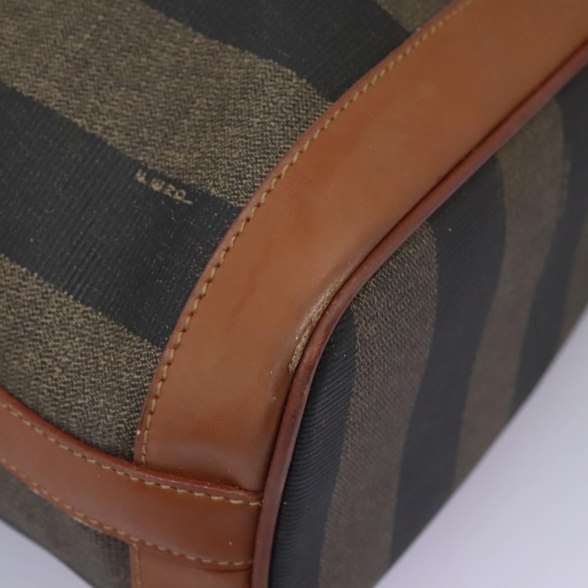 FENDI Pecan Canvas Shoulder Bag PVC Brown Black gold Auth yk18186