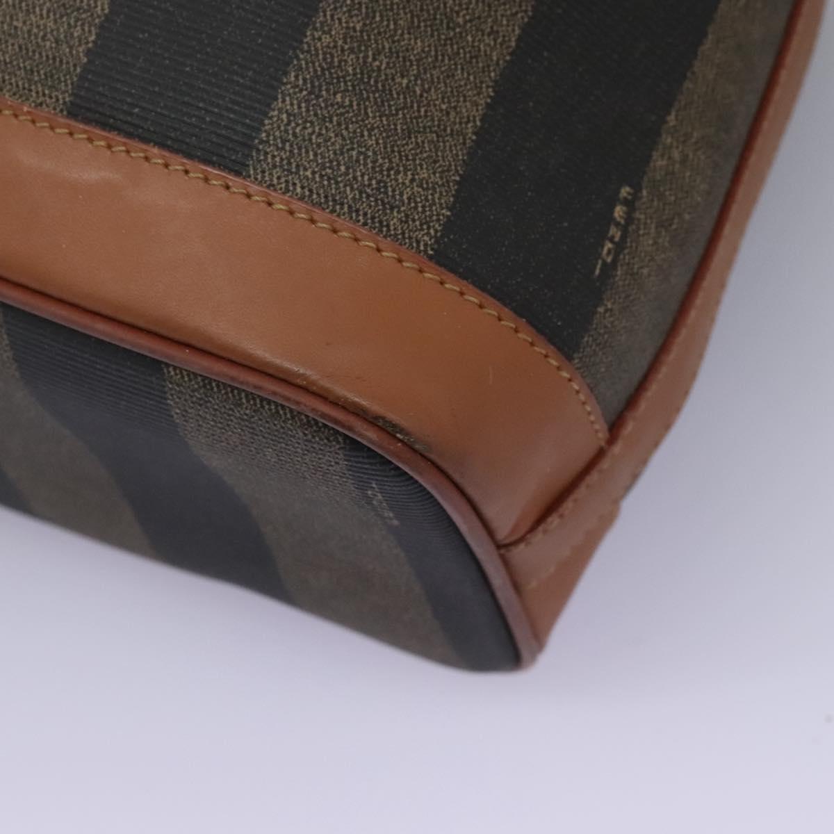 FENDI Pecan Canvas Shoulder Bag PVC Brown Black gold Auth yk18186