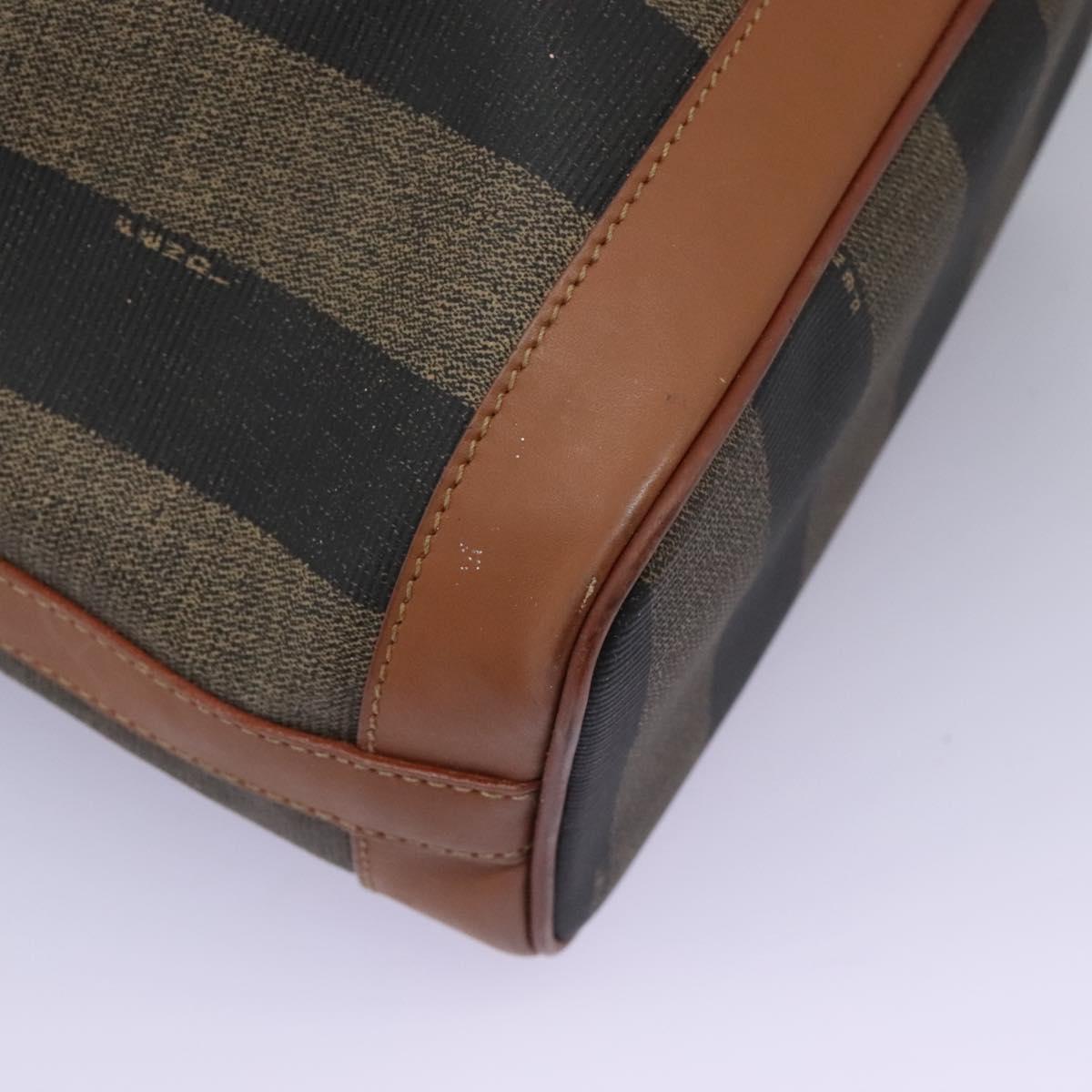 FENDI Pecan Canvas Shoulder Bag PVC Brown Black gold Auth yk18186