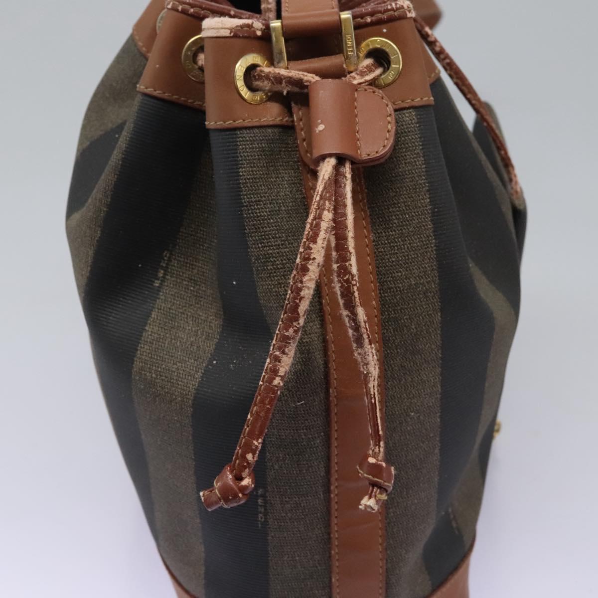 FENDI Pecan Canvas Shoulder Bag PVC Brown Black gold Auth yk18186