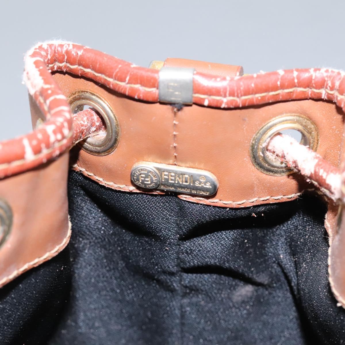 FENDI Pecan Canvas Shoulder Bag PVC Brown Black gold Auth yk18186