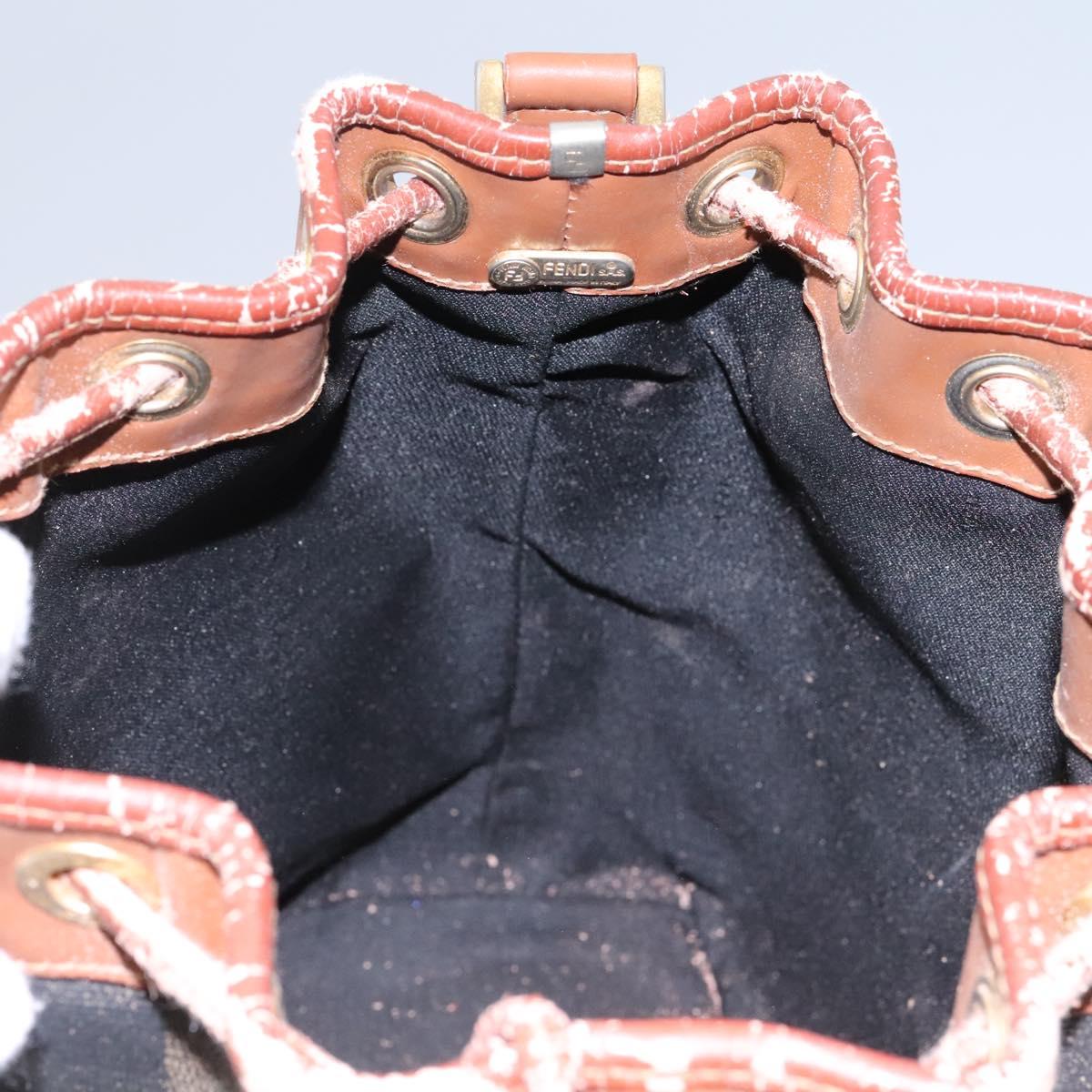 FENDI Pecan Canvas Shoulder Bag PVC Brown Black gold Auth yk18186