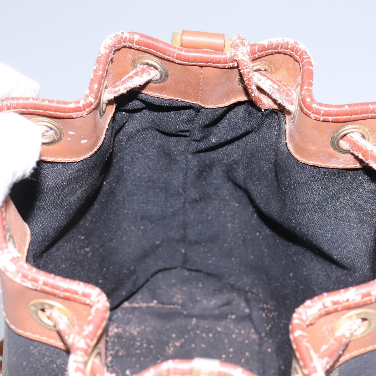 FENDI Pecan Canvas Shoulder Bag PVC Brown Black gold Auth yk18186