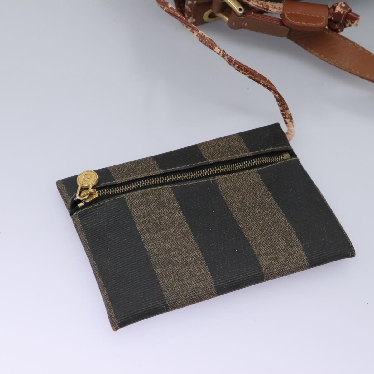 FENDI Pecan Canvas Shoulder Bag PVC Brown Black gold Auth yk18186
