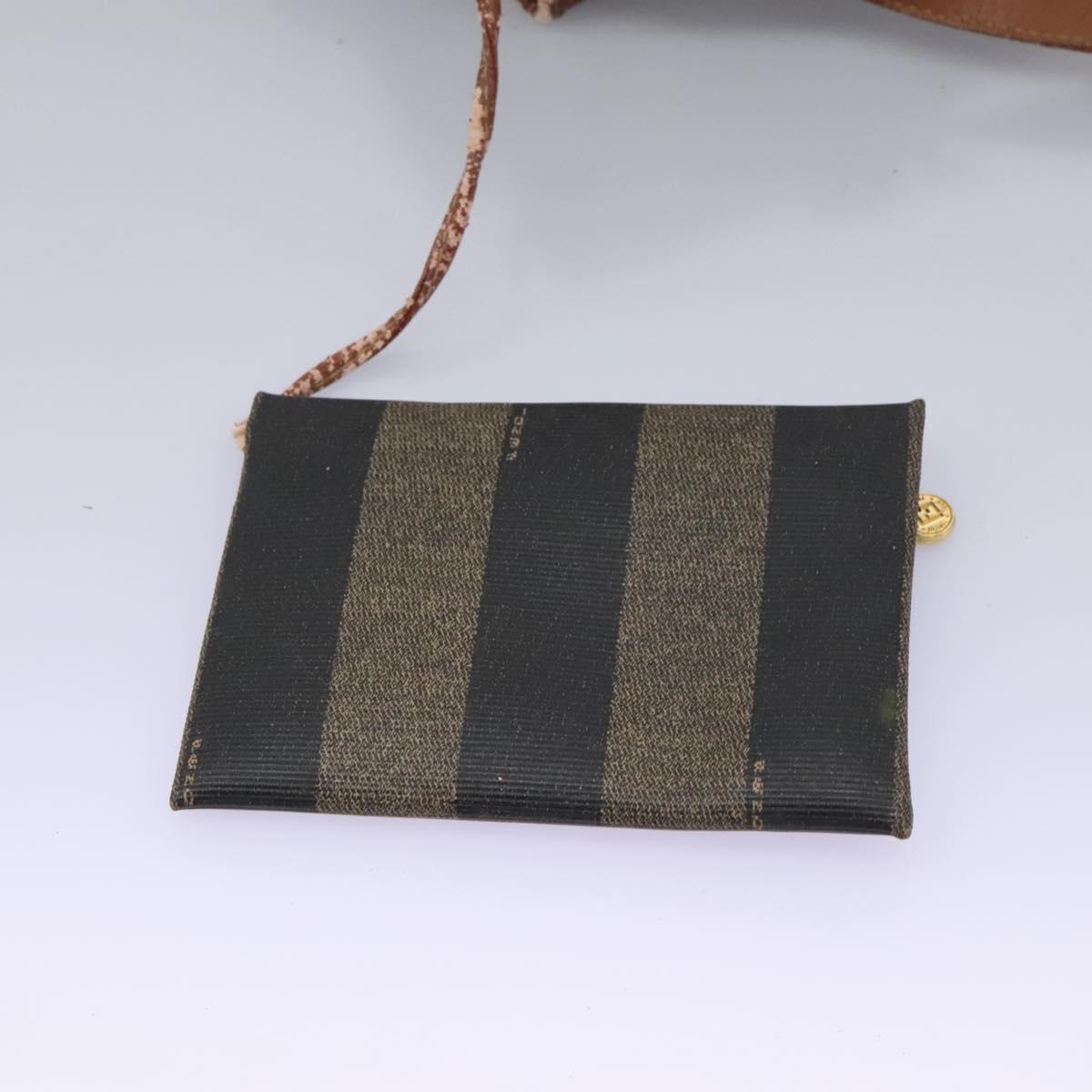 FENDI Pecan Canvas Shoulder Bag PVC Brown Black gold Auth yk18186