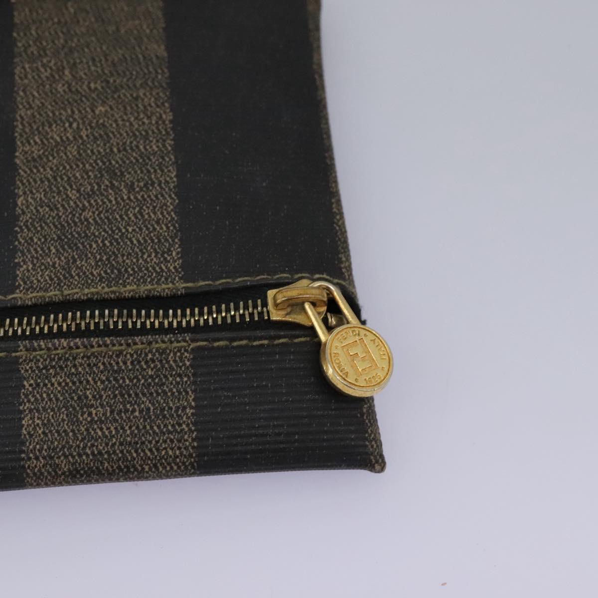 FENDI Pecan Canvas Shoulder Bag PVC Brown Black gold Auth yk18186