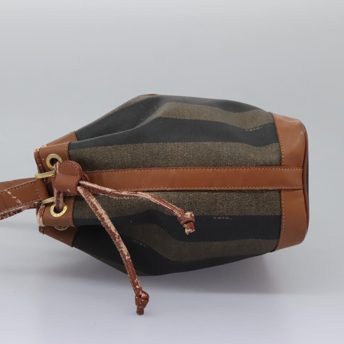 FENDI Pecan Canvas Shoulder Bag PVC Brown Black gold Auth yk18186