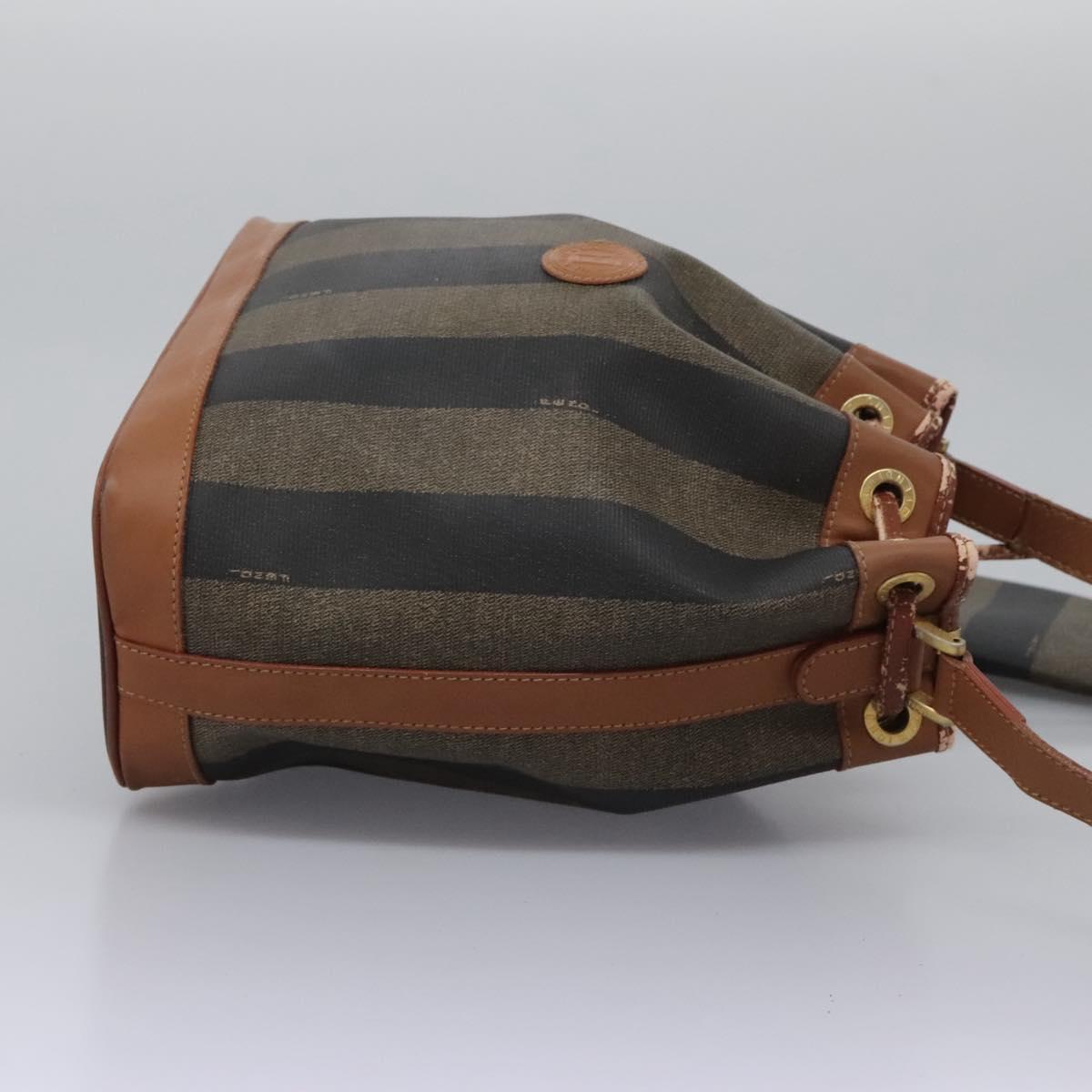FENDI Pecan Canvas Shoulder Bag PVC Brown Black gold Auth yk18186