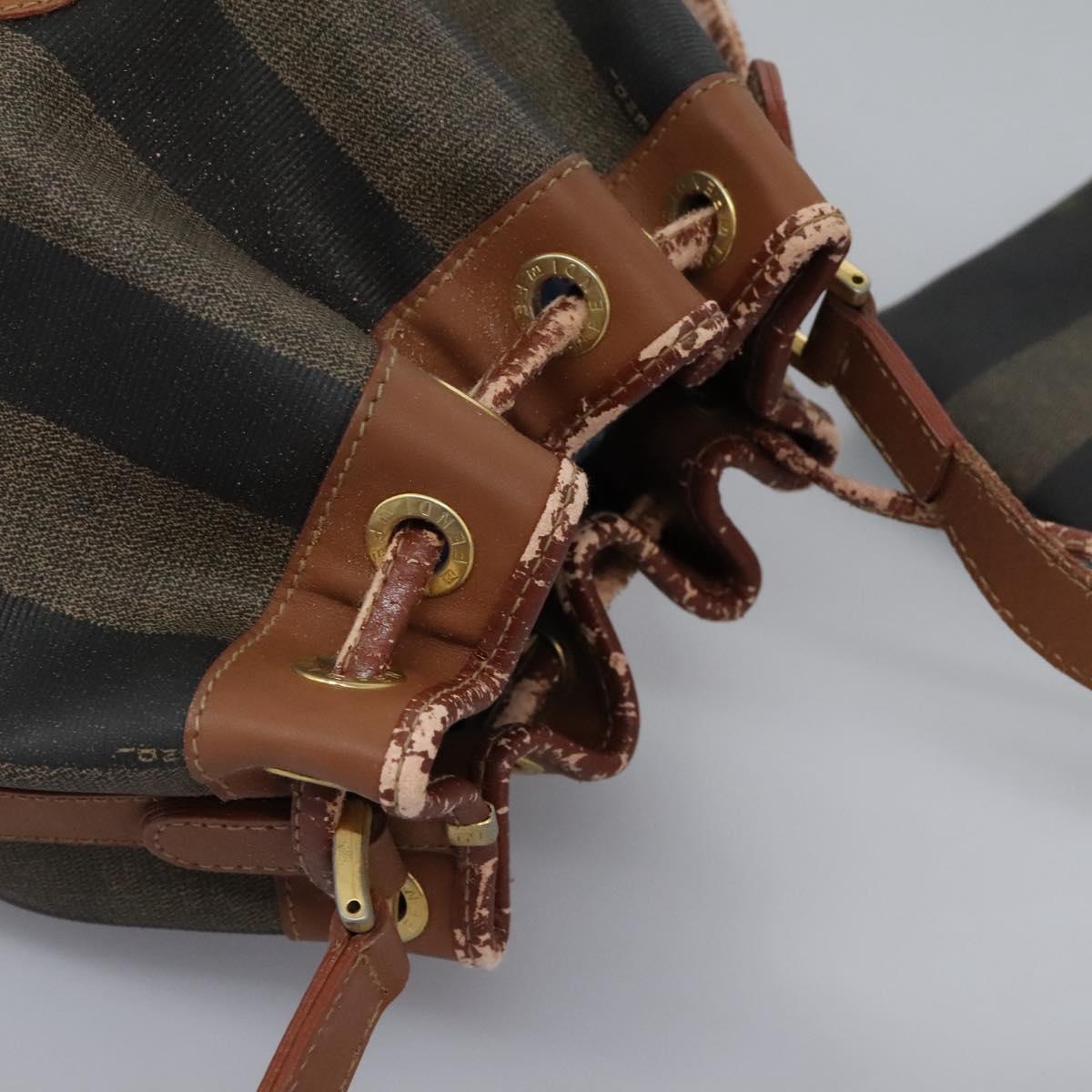 FENDI Pecan Canvas Shoulder Bag PVC Brown Black gold Auth yk18186