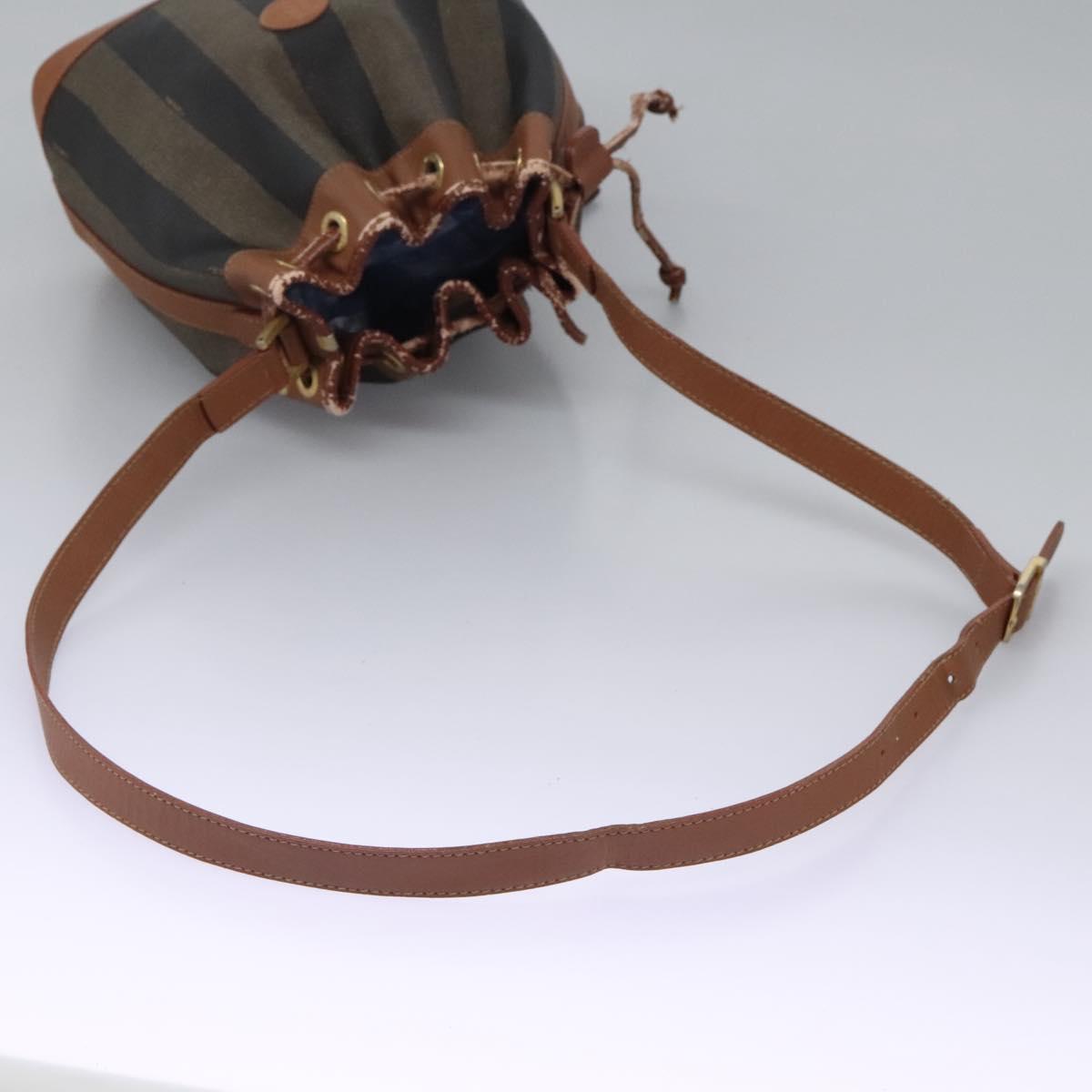 FENDI Pecan Canvas Shoulder Bag PVC Brown Black gold Auth yk18186